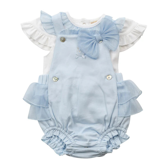 Beautiful Girls Blue Top & Romper Dungaree With Tulle Bow Detail - MB6495