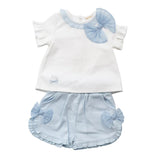 Beautiful Girls Blue Top & Shorts Set With Tulle Bow Detail - MB6498