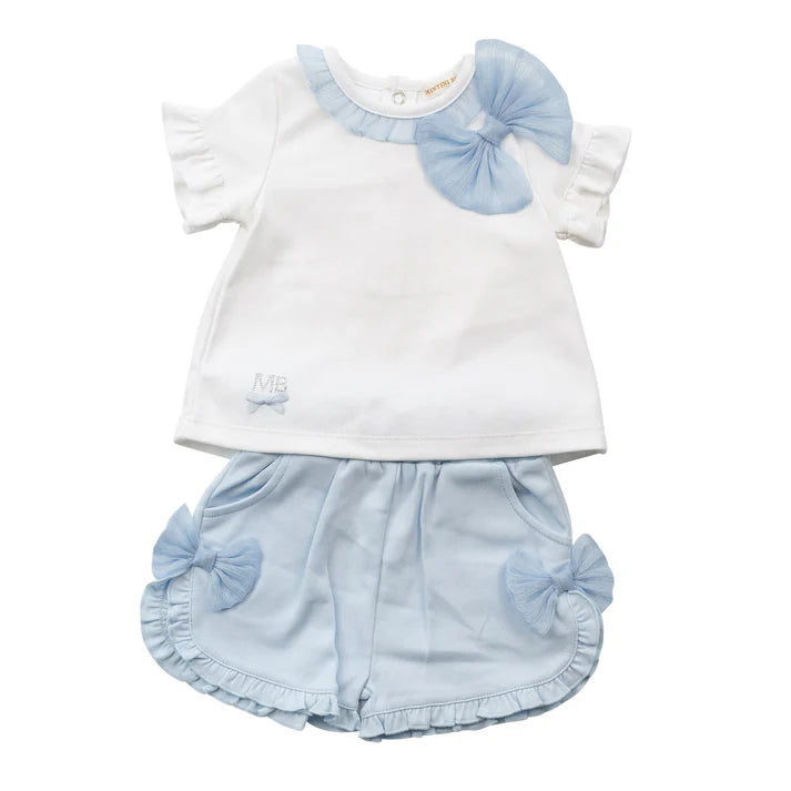 Beautiful Girls Blue Top & Shorts Set With Tulle Bow Detail - MB6498