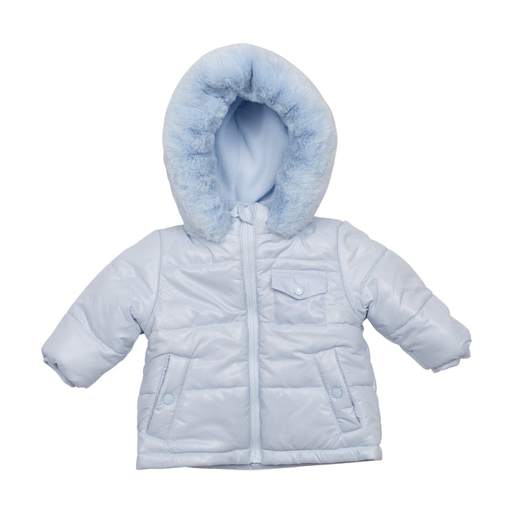 Mintini Boys Baby Blue Coat With Faux Fur Hood - Winter MB6507