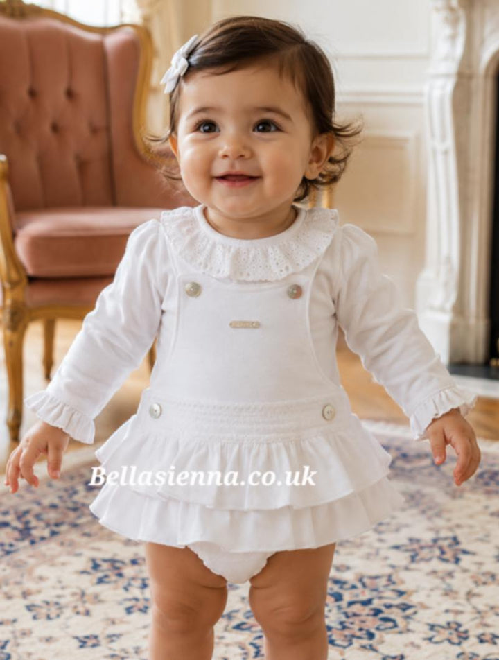 Mintini Baby Top & Bloomer Dungaree Set In White - MB6544