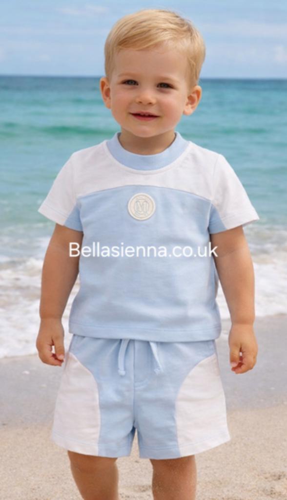 Mintini Baby Boys Blue & White Logo Shorts Set - MB7007