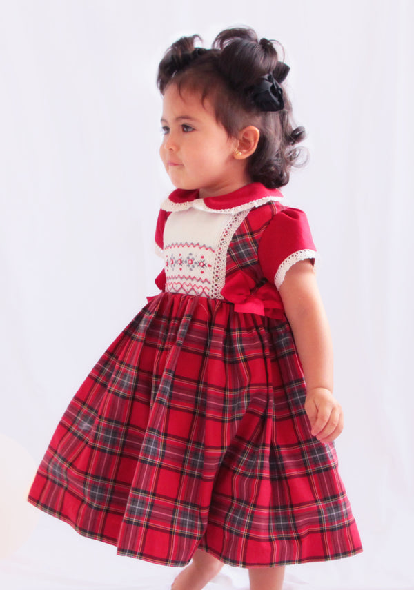 Pretty Originals Red Tartan Smocked Dress & Headband Set - MC01332