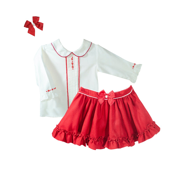 Pretty Originals Girls Ivory & Red Skirts & Blouse Set - MT01411