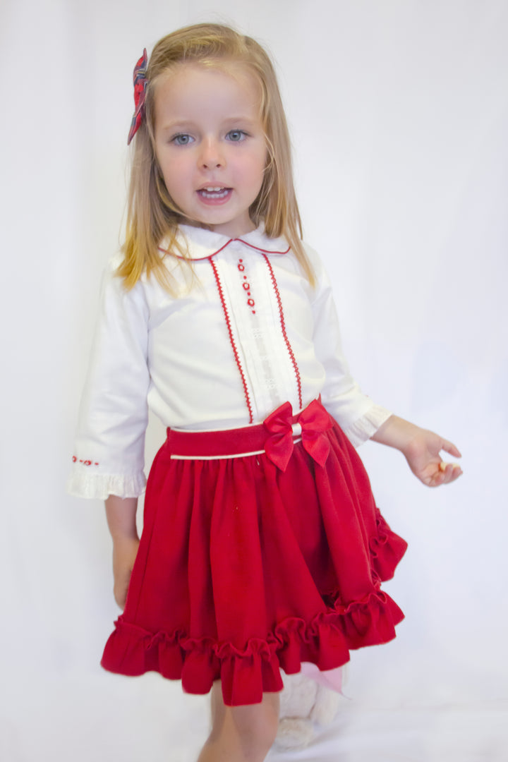 Pretty Originals Girls Ivory & Red Skirts & Blouse Set - MT01411