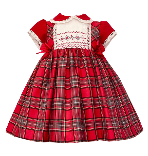 Pretty Originals Red Tartan Smocked Dress & Headband Set - MC01332