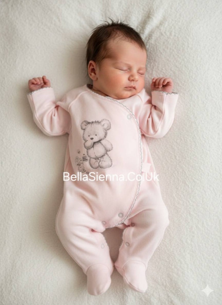 Sofia "MIKADO" Pink 100% Cotton Babygrow - Sleepsuit