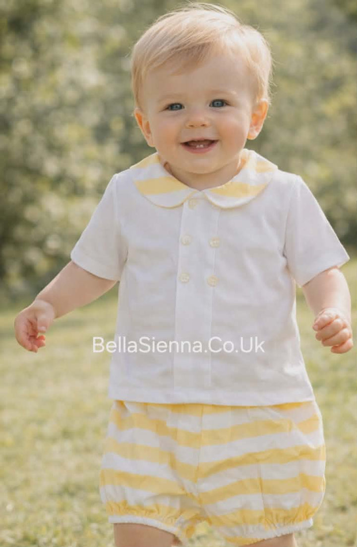 Lemon & White Striped Boys Shorts Set - MOD62