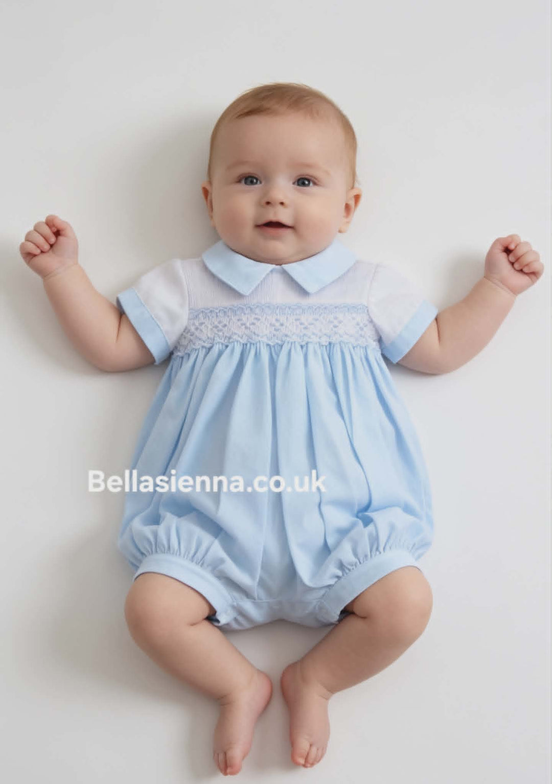 Pretty Originals Boys Blue & White Smocked Romper - MT00933