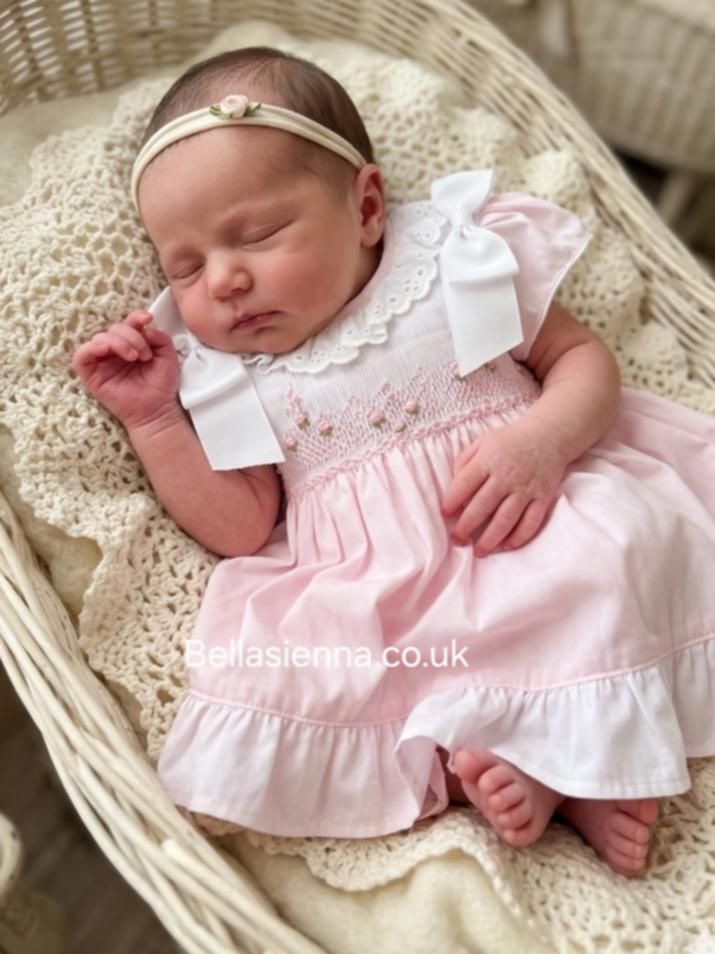 Pretty Originals White & Pink Smocked Dress & Headband - MT02223