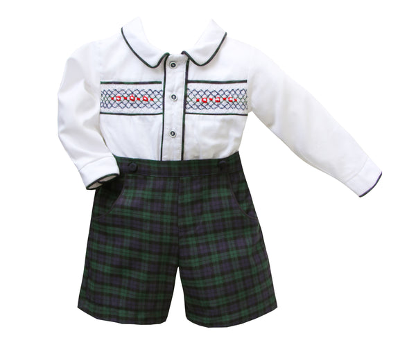 Pretty Originals Boys Bottle Green & Navy Hand Smocked Outfit - MT02331