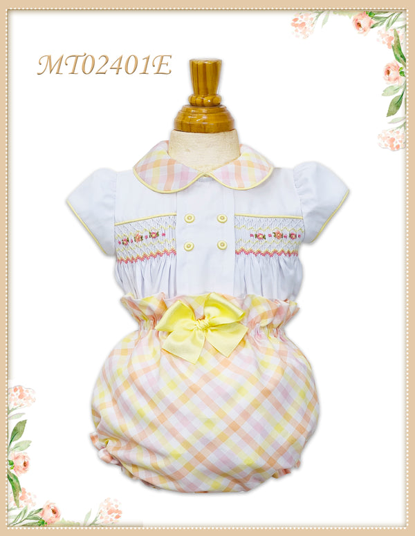 Pretty Originals Multicoloured Check Hand Smocked Outfit & Matching Hair Clip - MT02401