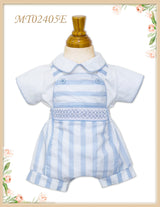 Pretty Originals Boys Blue & White Hand Smocked Outfit - MT02405
