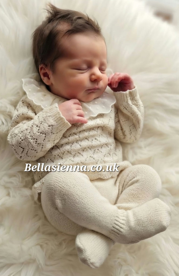 Mac Illusion Newborn Baby Unisex Beige And Cream Knitted Two Piece Outfit 8811