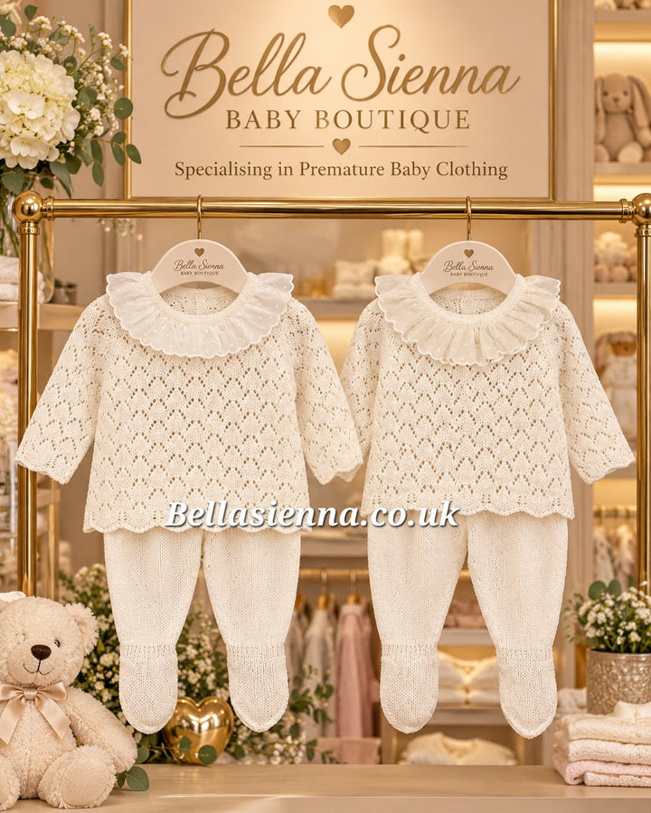 Mac Illusion Newborn Baby Unisex Beige And Cream Knitted Two Piece Outfit 8811