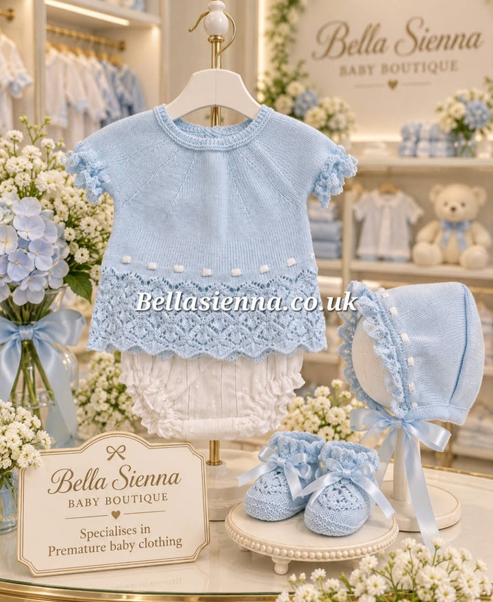 Mac Ilusion Four Piece Fine Knitted Outfit For Newborn Baby 7231 Blue