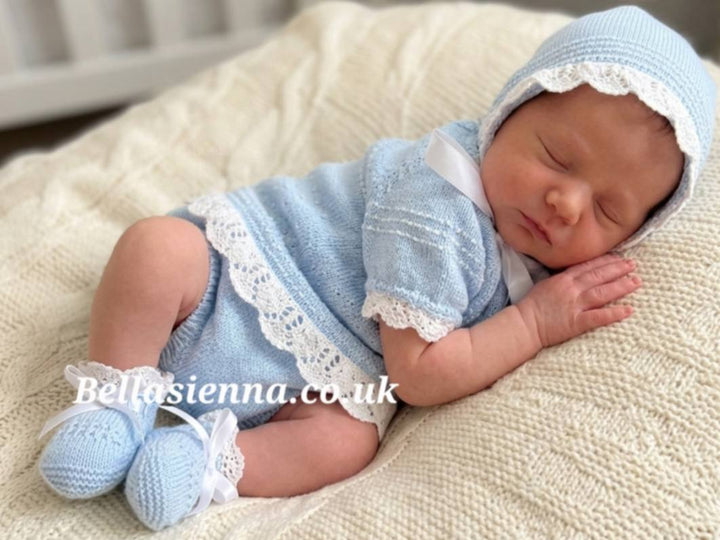 Mac ilusion Newborn Baby Four Piece Fine Knitted Outfit Blue & White 7230X