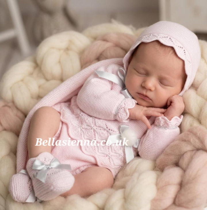 Mac ilusion Newborn Baby Girls Four Piece Fine Knitted Outfit Pink And Silver 7421 Pink