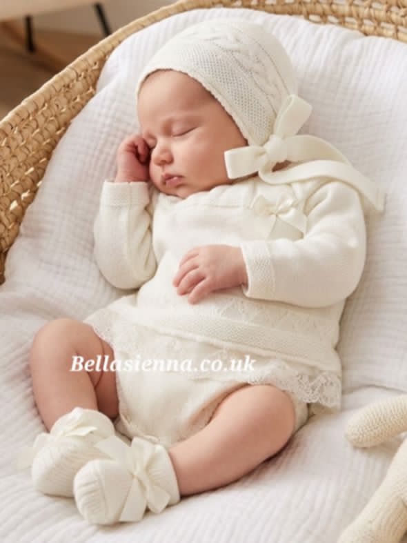 Mac ilusion Girls Ivory Four Piece Knitted Set With Lace Detail - 9443 - Crudo
