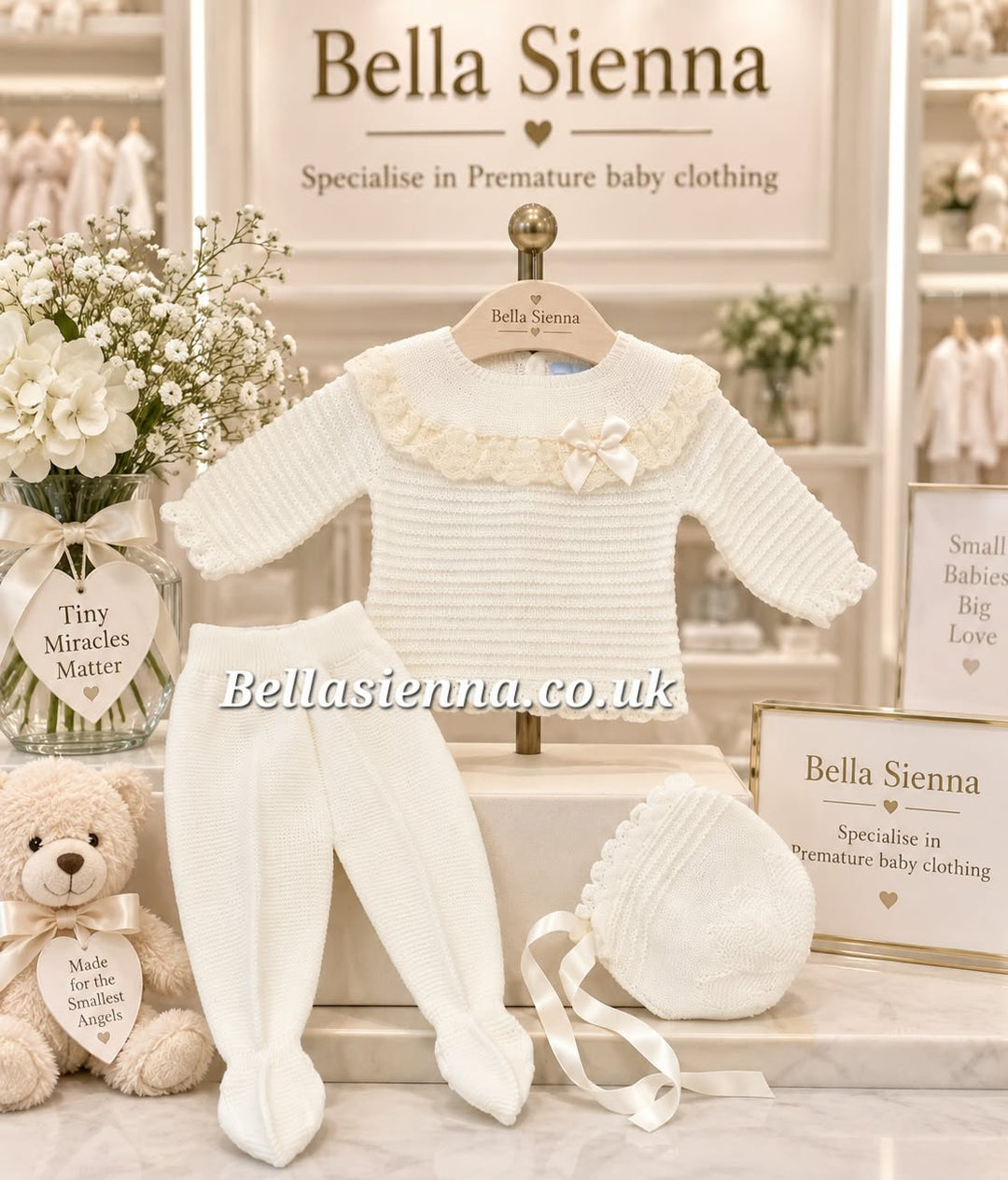 Mac ilusion Baby Girls Knitted Three Piece Set 8621 Ivory