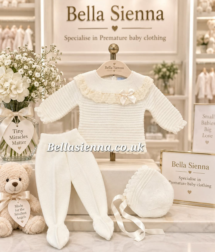 Mac ilusion Baby Girls Knitted Three Piece Set 8621 Ivory
