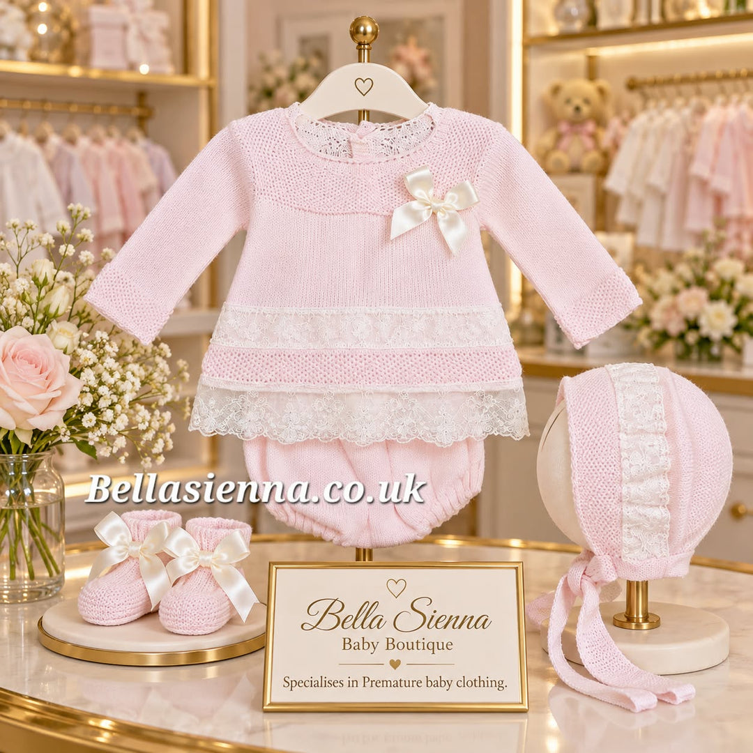 Mac ilusion Girls Four Piece Knitted Set With Lace Detail - 9443 - Rosa Pink