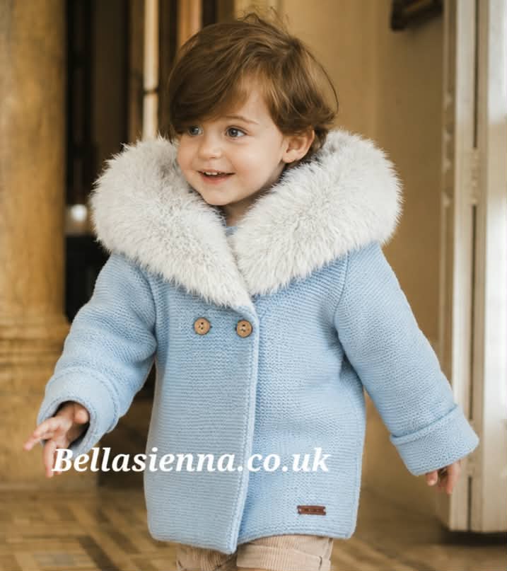 Mac ilusion Knitted Coat With Faux Fur Hood - 8697 Blue