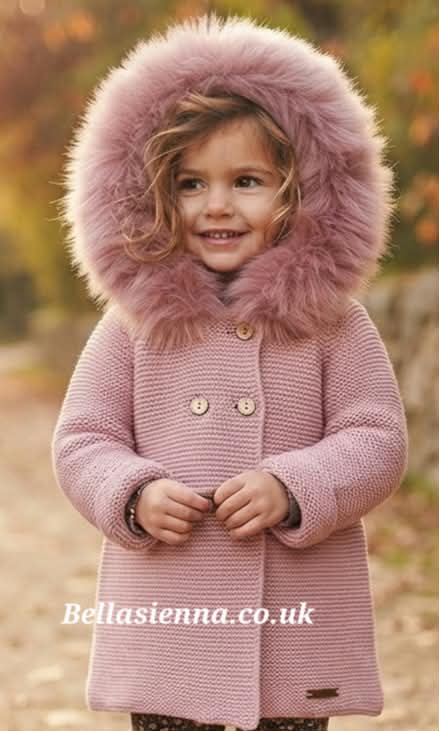 Mac ilusion Knitted Coat With Faux Fur Hood 8697 Pink