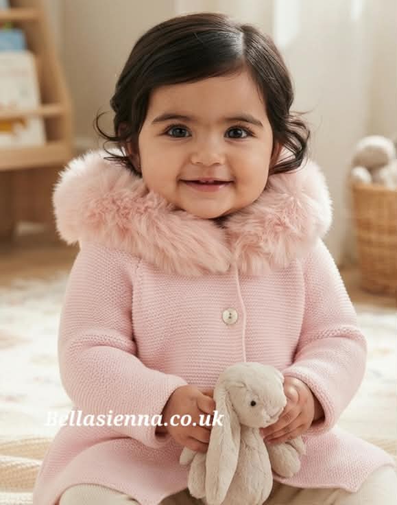Mac ilusion Pink Kintted Jacket With Fur Trim -9098