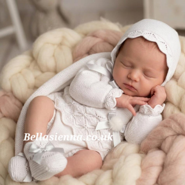 Mac ilusion Newborn Baby Girls Four Piece Fine Knitted Outfit White & Silver 7421