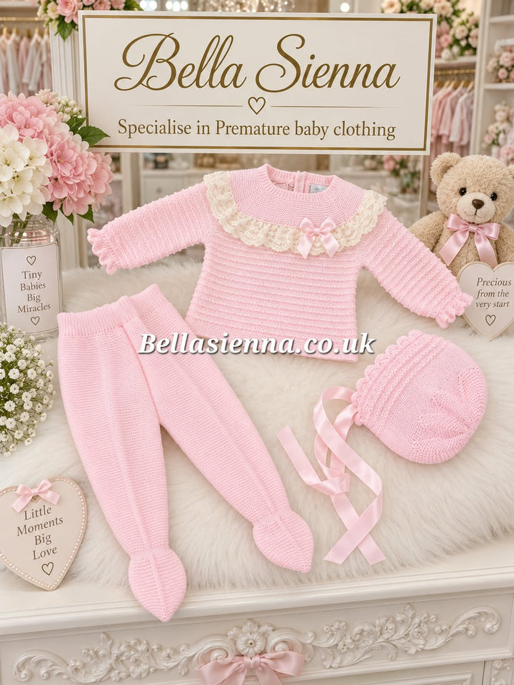 Mac ilusion Baby Girls Knitted Three Piece Set 8621 Pink