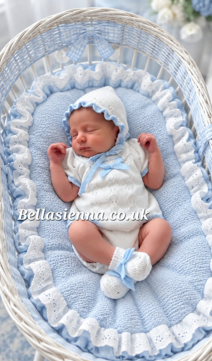 Mac ilusion Newborn Baby Girls Four Piece Fine Knitted Outfit White & Blue - 7228