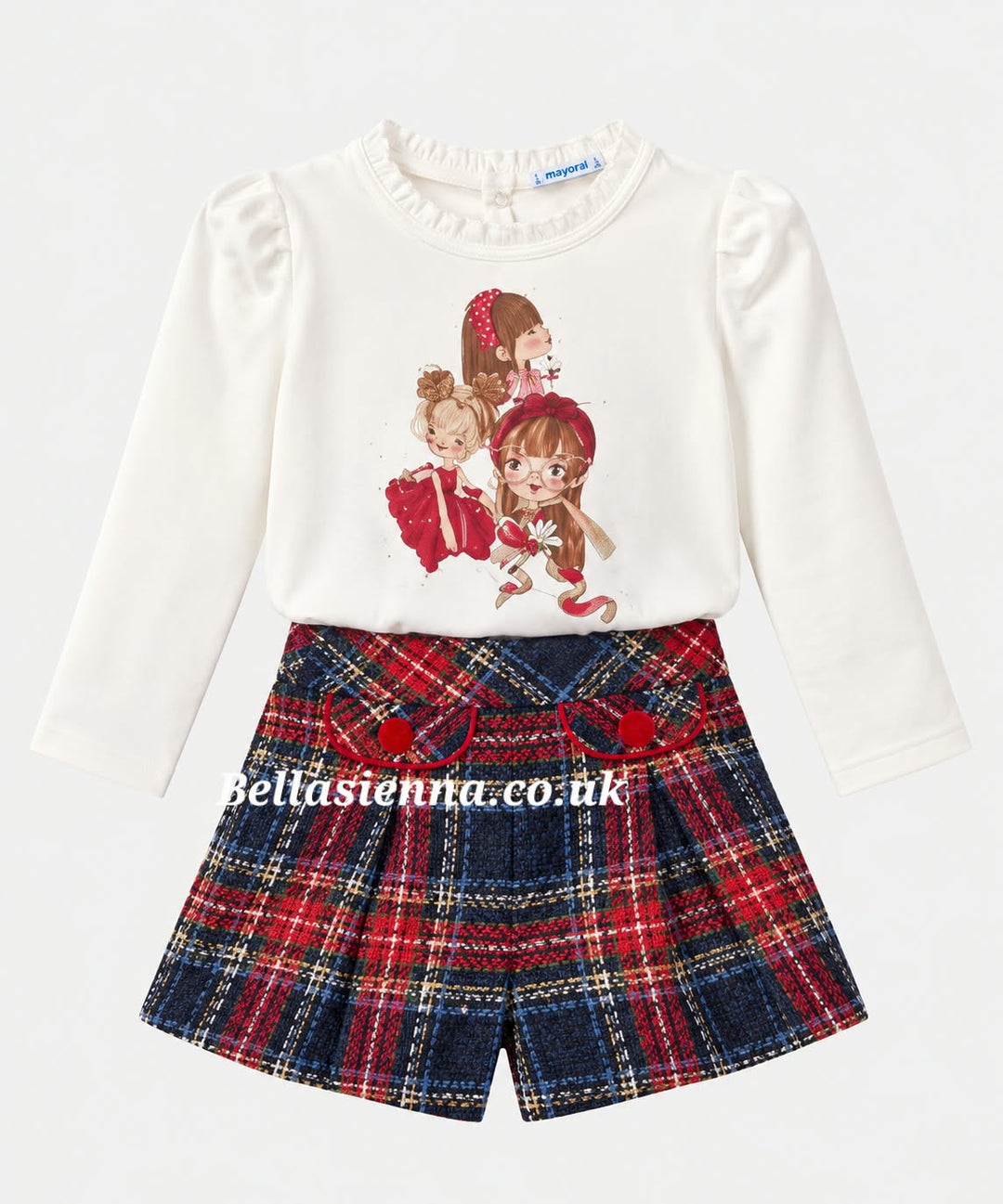 Mayoral Girls Long Sleeved Top & Tweed Look Checked Shorts - 4065 & 4217