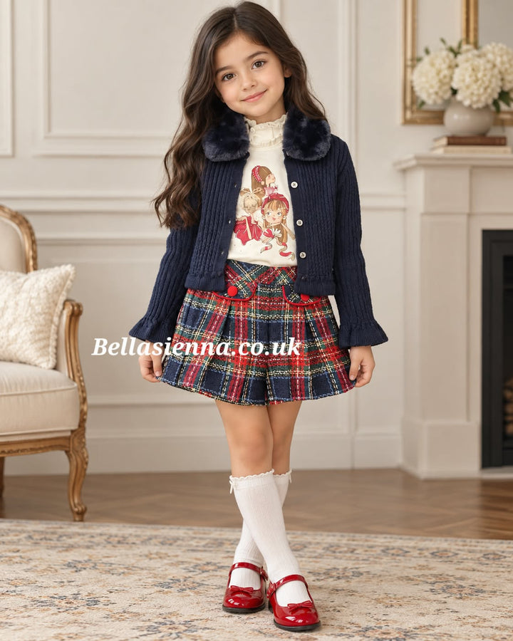 Mayoral Girls Long Sleeved Top & Tweed Look Checked Shorts - 4065 & 4217