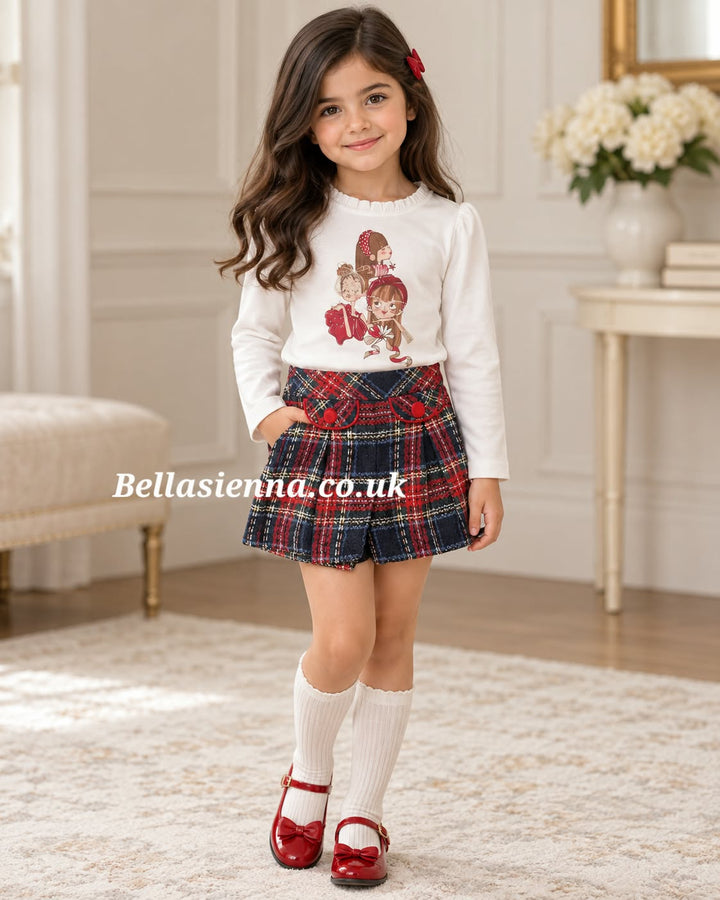 Mayoral Girls Long Sleeved Top & Tweed Look Checked Shorts - 4065 & 4217
