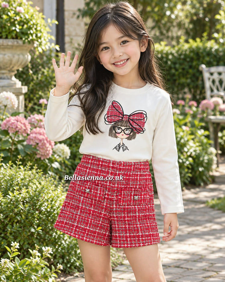 Mayoral Girls Long Sleeved Top & Tweed Shorts Set - 4034 & 4230