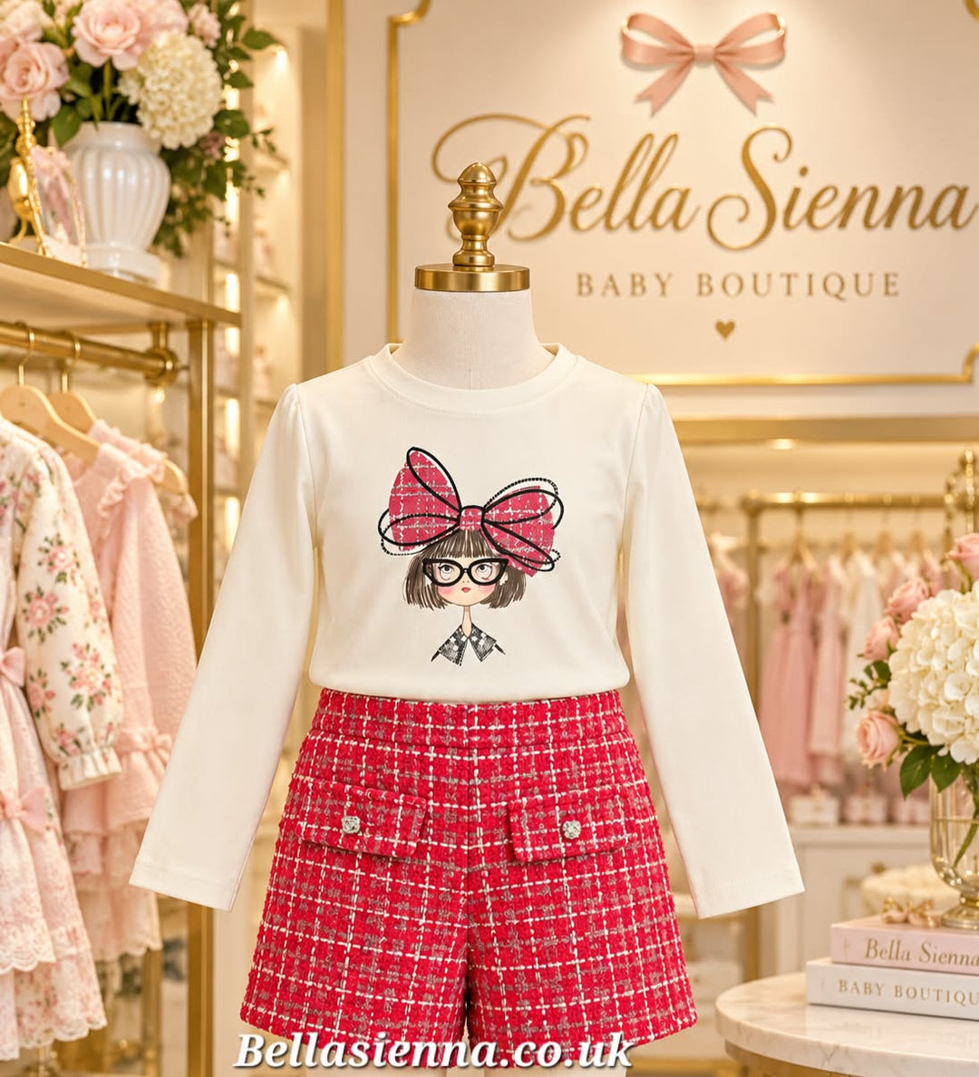 Mayoral Girls Long Sleeved Top & Tweed Shorts Set - 4034 & 4230