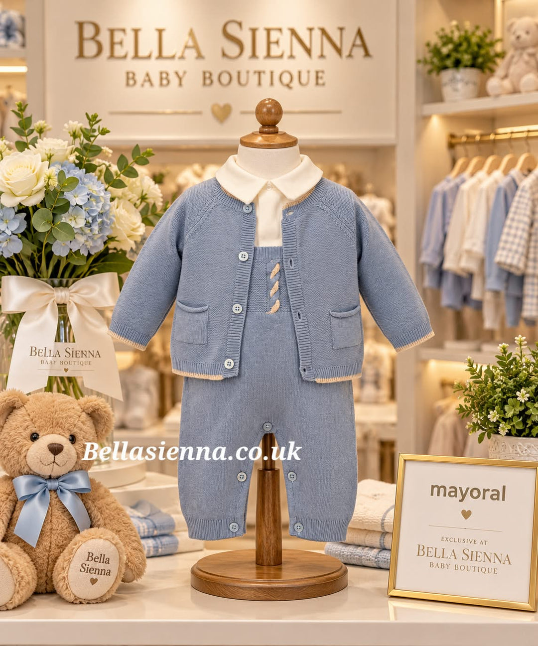 Mayoral Baby Boys 3 Piece Knitted Dungaree Set - 2621