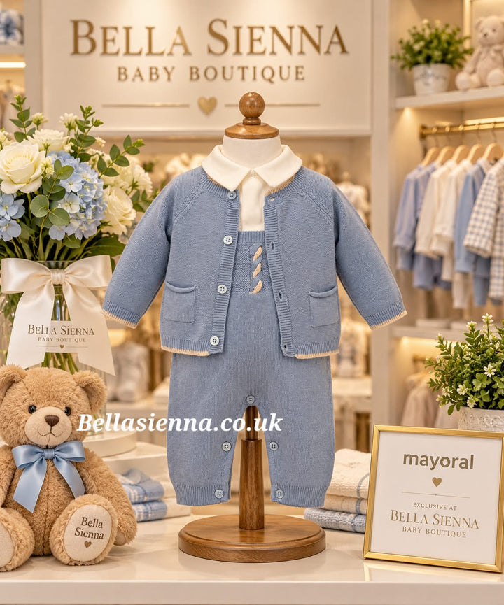 Mayoral Baby Boys 3 Piece Knitted Dungaree Set - 2621
