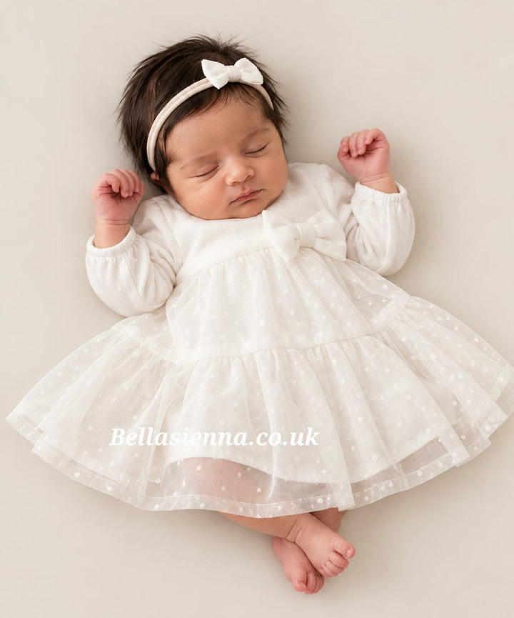 Mayoral Baby Girls Winter White Tulle Dress With Bow - 2805