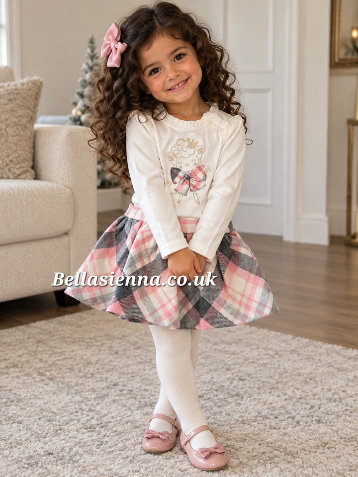 Mayoral Check skirt set with top for baby girl 2930 Pink