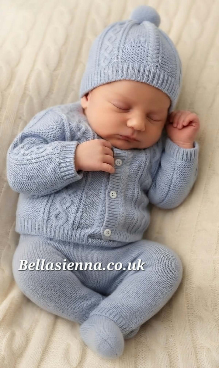 Mayoral ECOFRIENDS leg warmer hat and cardigan set for newborn boy 2508 Nube