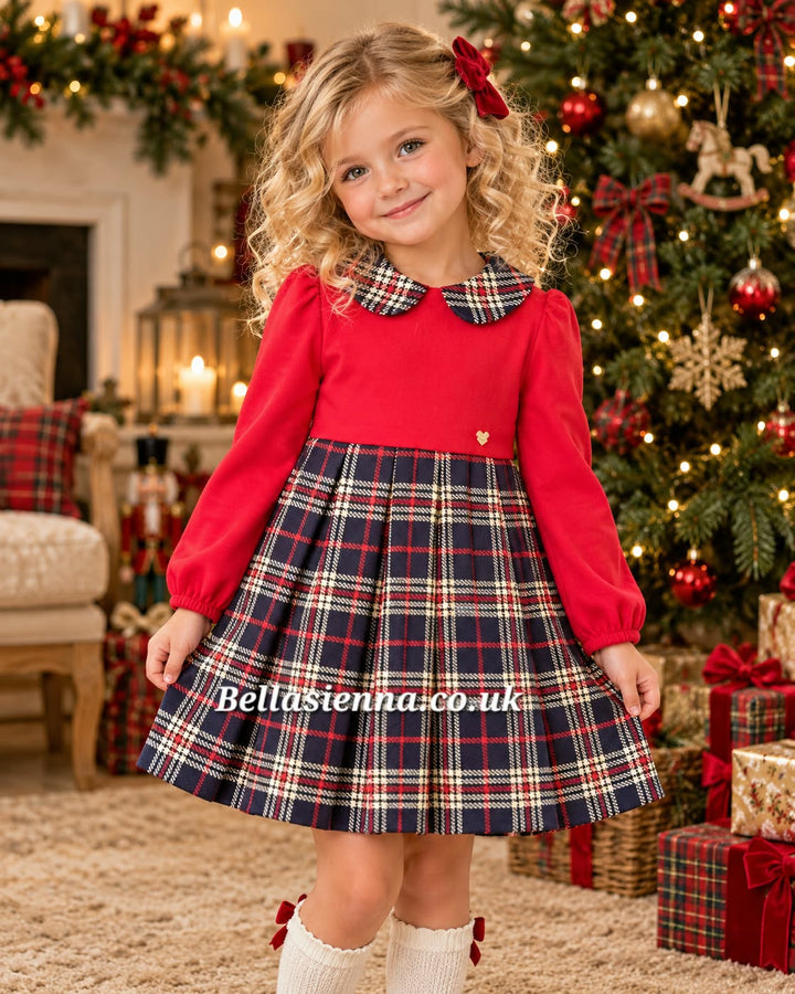 Mayoral Girl Red & Navy Check Combo Dress - 2945
