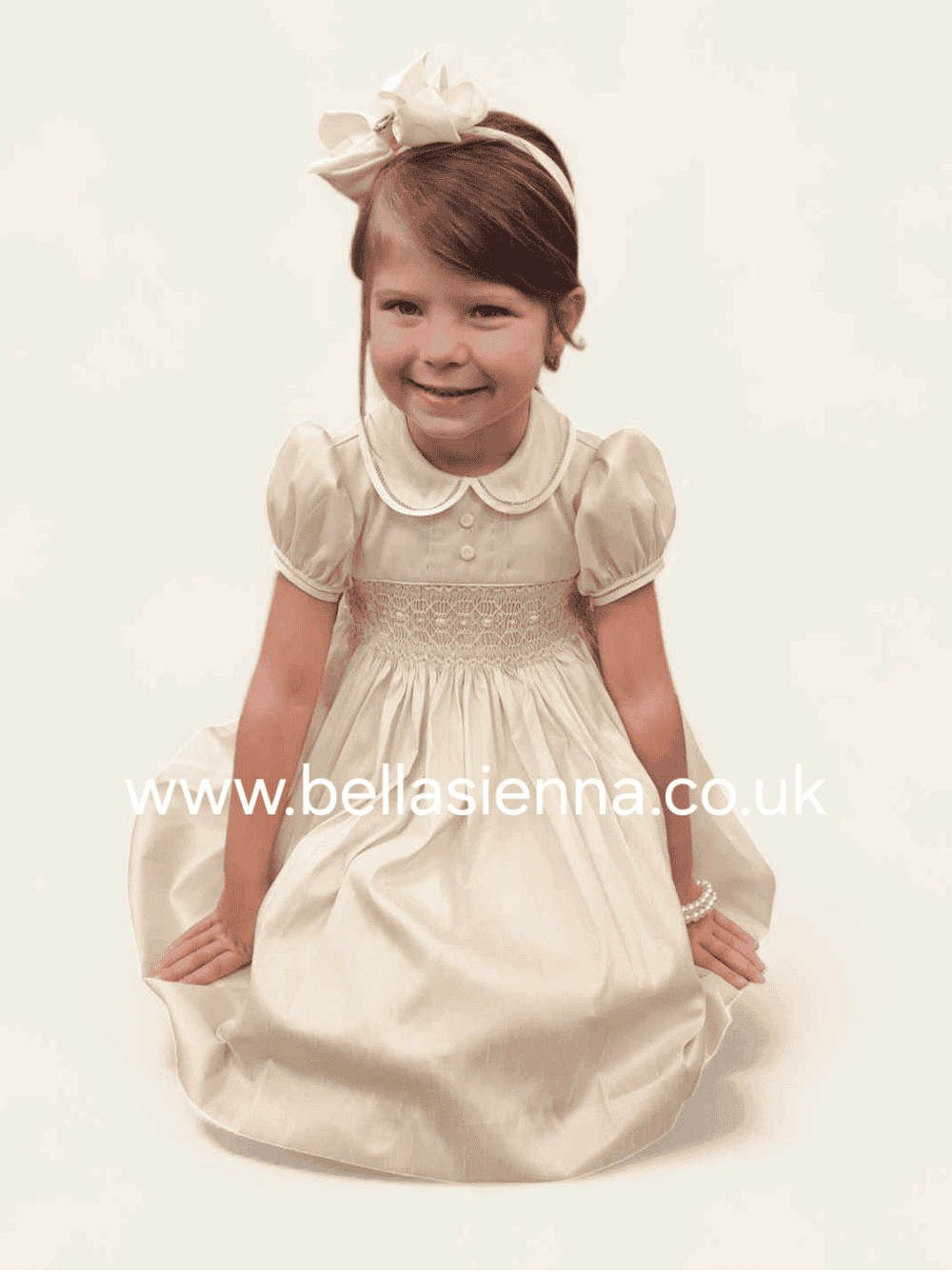Pretty Originals Hand Smocked "Luxe" Fabric Dress With Built In Underskirt - BD02289- Wheat/Beige - Gold