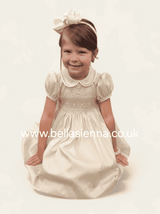 Pretty Originals Hand Smocked "Luxe" Fabric Dress With Built In Underskirt - BD02289- Wheat/Beige - Gold