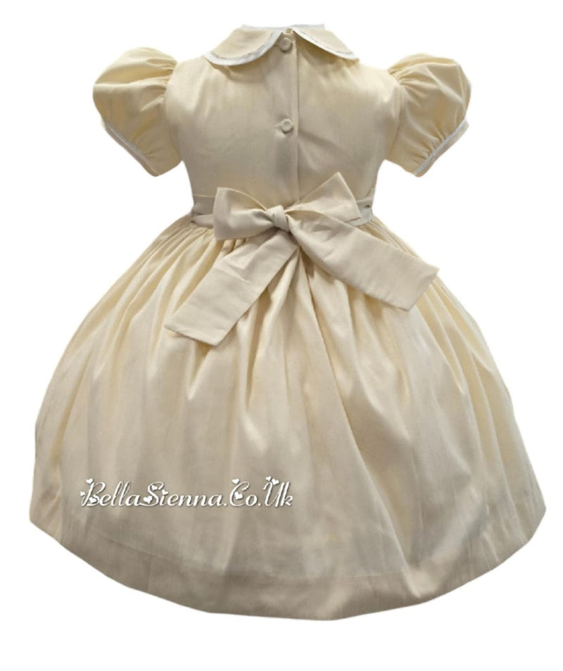 Pretty Originals Hand Smocked "Luxe" Fabric Dress With Built In Underskirt - BD02289- Wheat/Beige - Gold