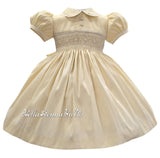 Pretty Originals Hand Smocked "Luxe" Fabric Dress With Built In Underskirt - BD02289- Wheat/Beige - Gold
