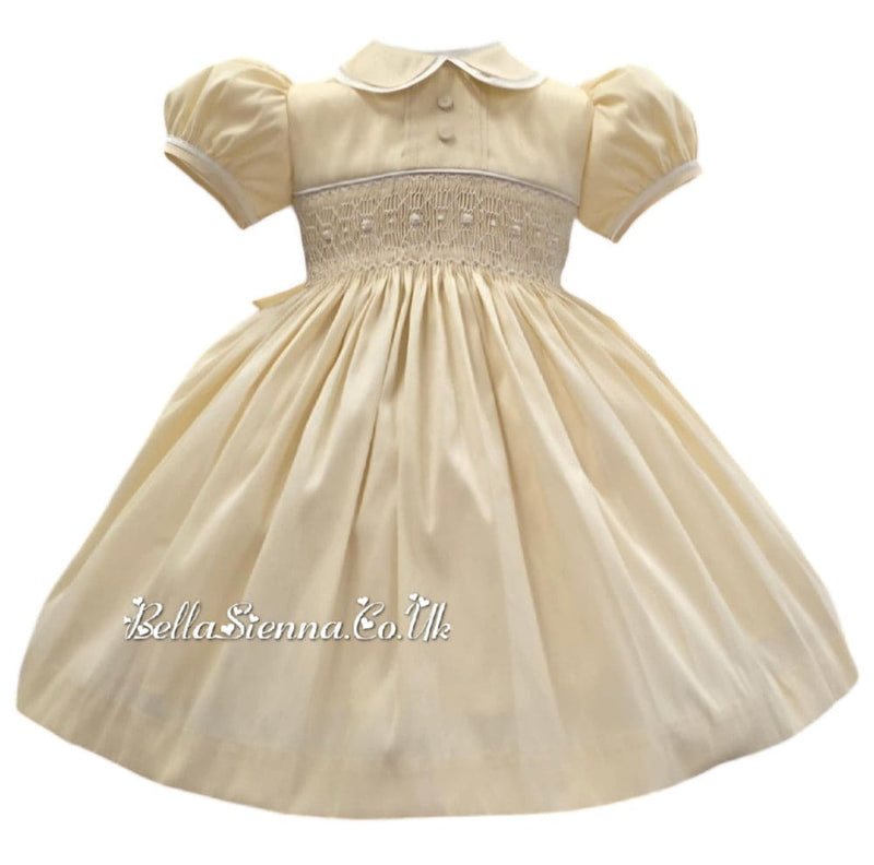 Pretty Originals Hand Smocked "Luxe" Fabric Dress With Built In Underskirt - BD02289- Wheat/Beige - Gold