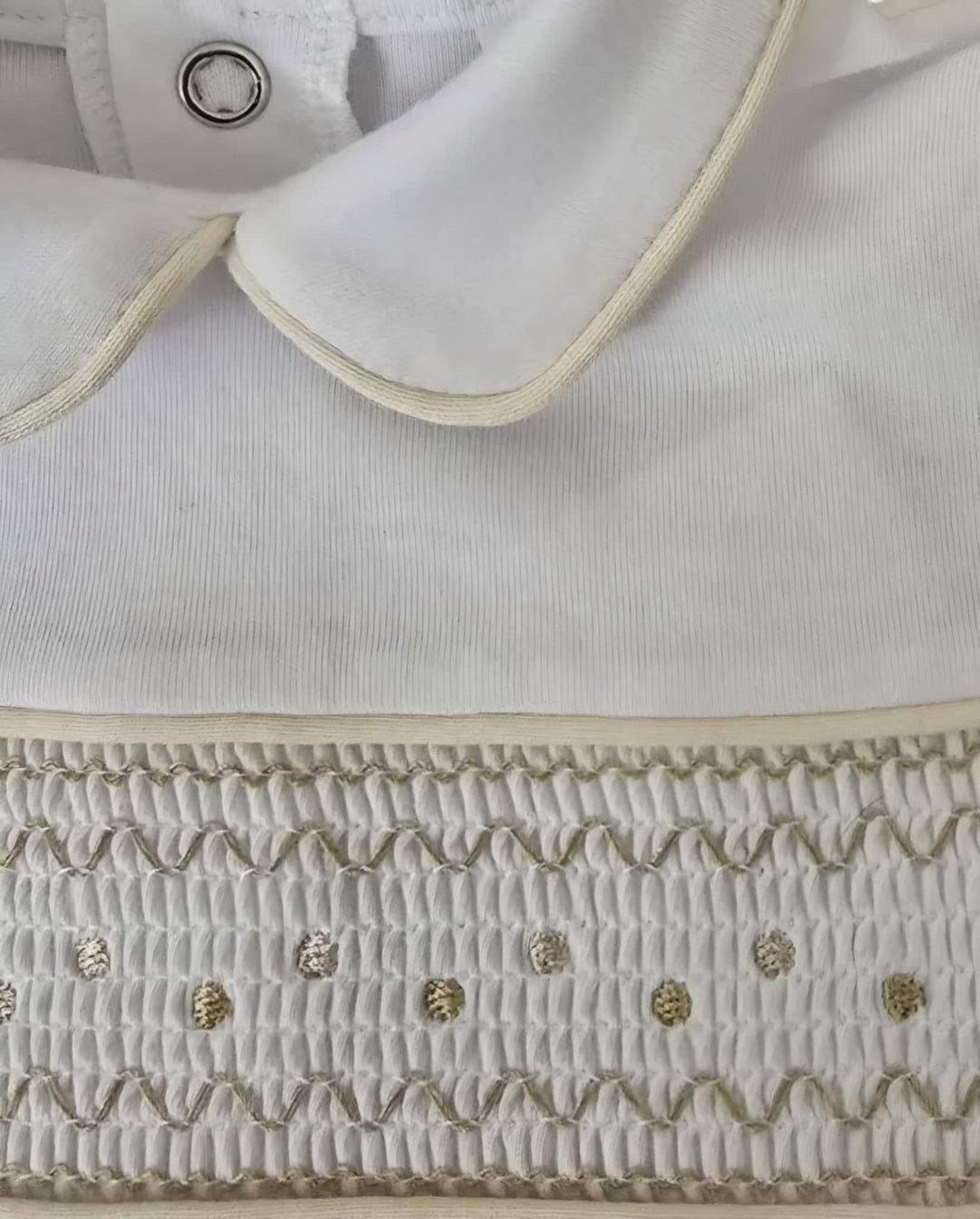 Beige & White Cotton, Smocked Boys Shorts Set - 301