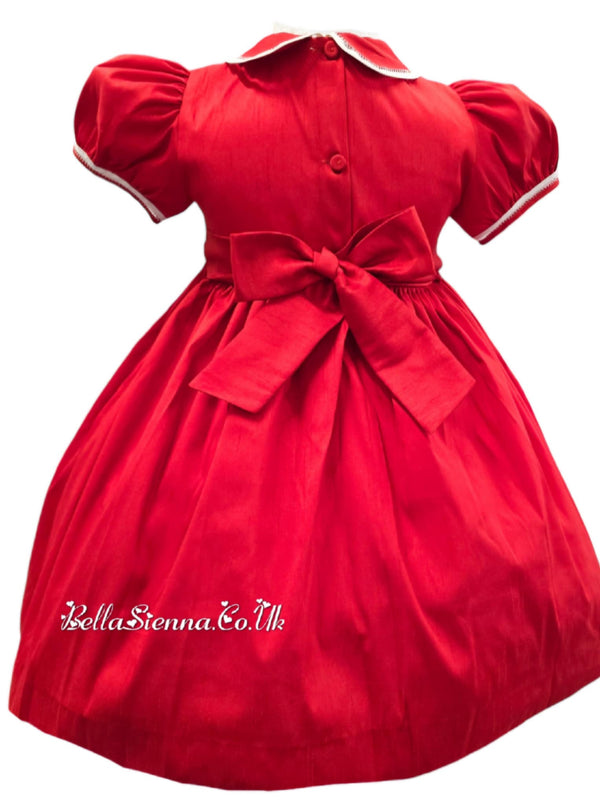 Pretty Originals Hand Smocked "Luxe" Fabric Dress With Built In Underskirt - BD02289 - Red